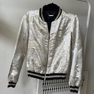 TRINA TURK jacquard bomber in gold